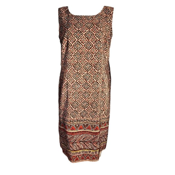 SAG HARBOR Brown Pink Geometric Sleeveless Zip Back Dress Womens Size 14 - Picture 1 of 7